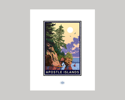 APOSTLE ISLANDS KAYAKING AT THE SEA CAVES || WISCONSIN LANDMARK ART PRINT