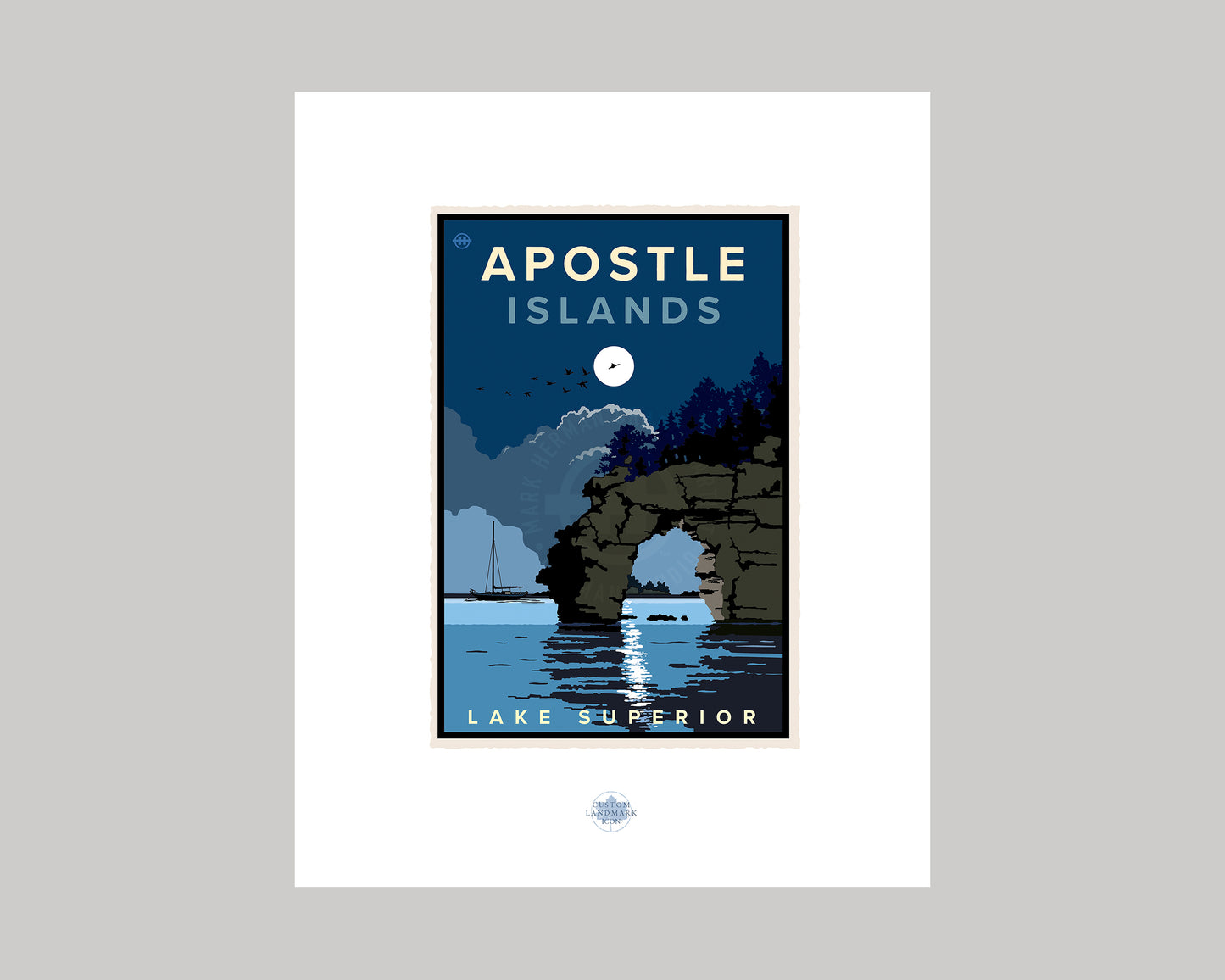 APOSTLE ISLANDS MOONLIGHT ON THE WATER || WISCONSIN LANDMARK ART PRINT