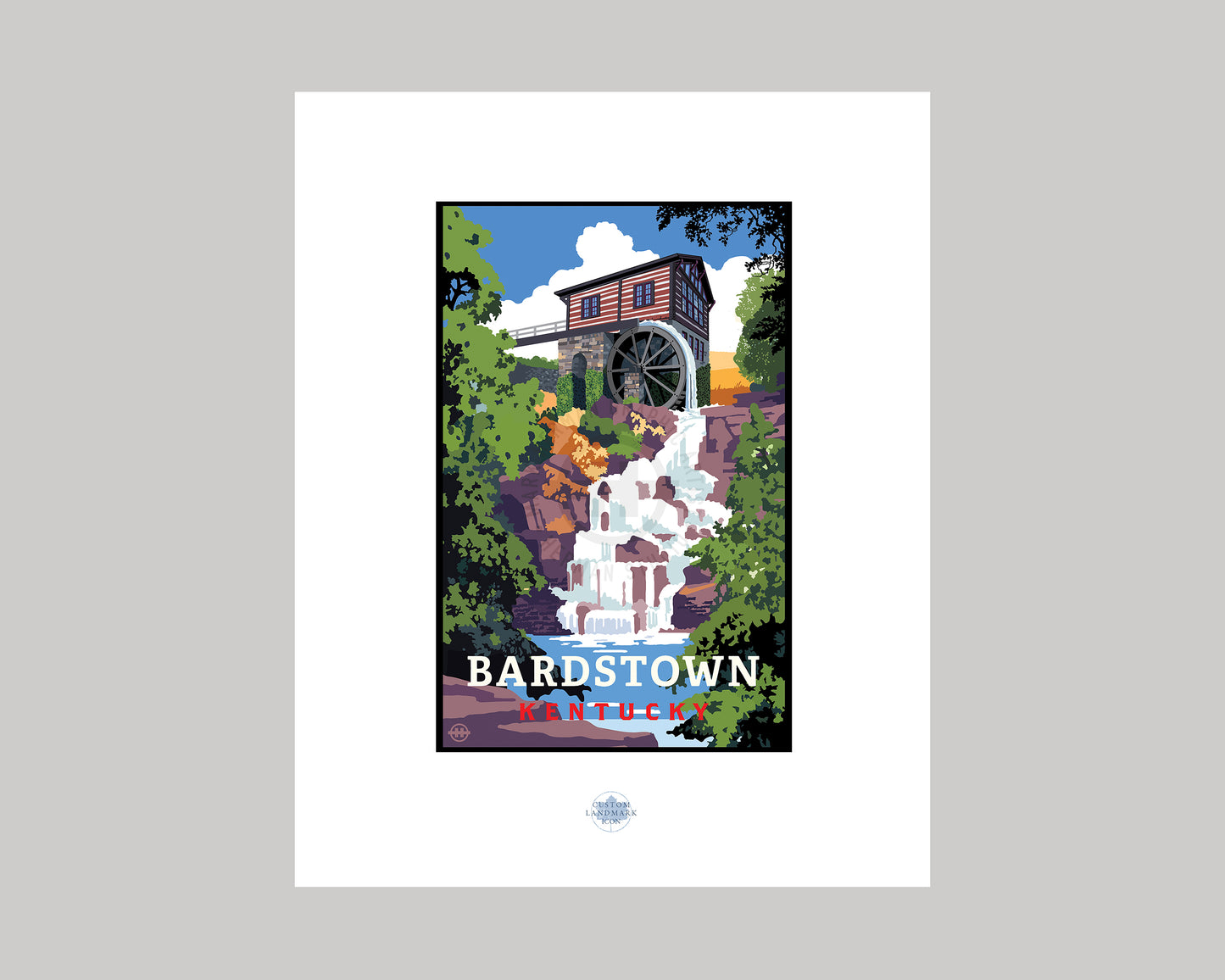 BOURBON TRAIL DISTILLERY WATERFALL, BARDSTOWN KY || KENTUCKY LANDMARK ART PRINT