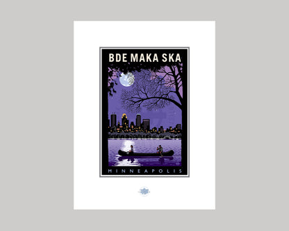 BDE MAKA SKA NIGHT PADDLE WITH A CITY VIEW || MINNESOTA LANDMARK ART PRINT