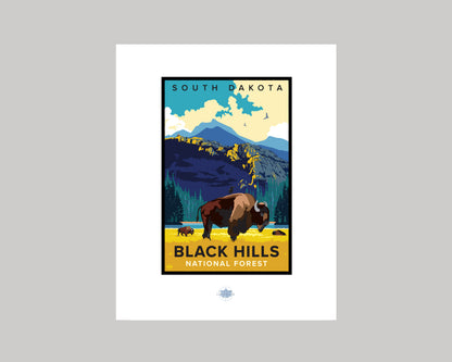 BLACK HILLS BISON || SOUTH DAKOTA LANDMARK ART PRINT