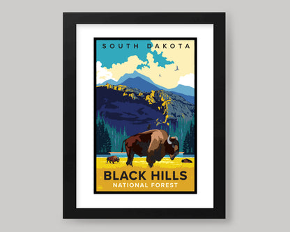 BLACK HILLS BISON || SOUTH DAKOTA LANDMARK ART PRINT
