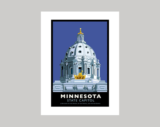 MINNESOTA STATE CAPITOL-BLUE || MINNESOTA LANDMARK ART PRINT