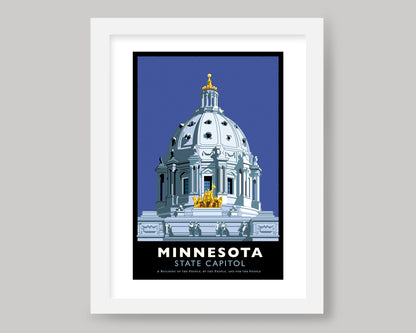 MINNESOTA STATE CAPITOL-BLUE || MINNESOTA LANDMARK ART PRINT