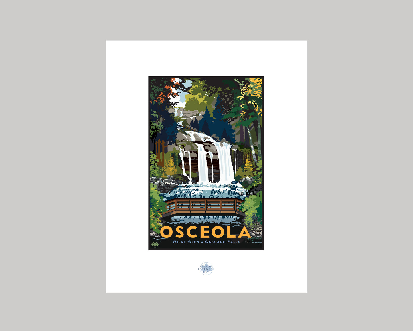 WILKE GLEN AND CASCADE FALLS OSCEOLA WS || WISCONSIN LANDMARK ART PRINT