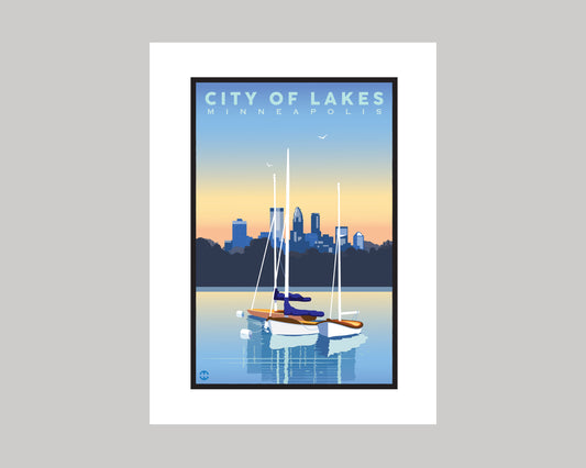 MINNEAPOLIS SUNSET ON THE LAKES WS|| MINNESOTA LANDMARK ART PRINT