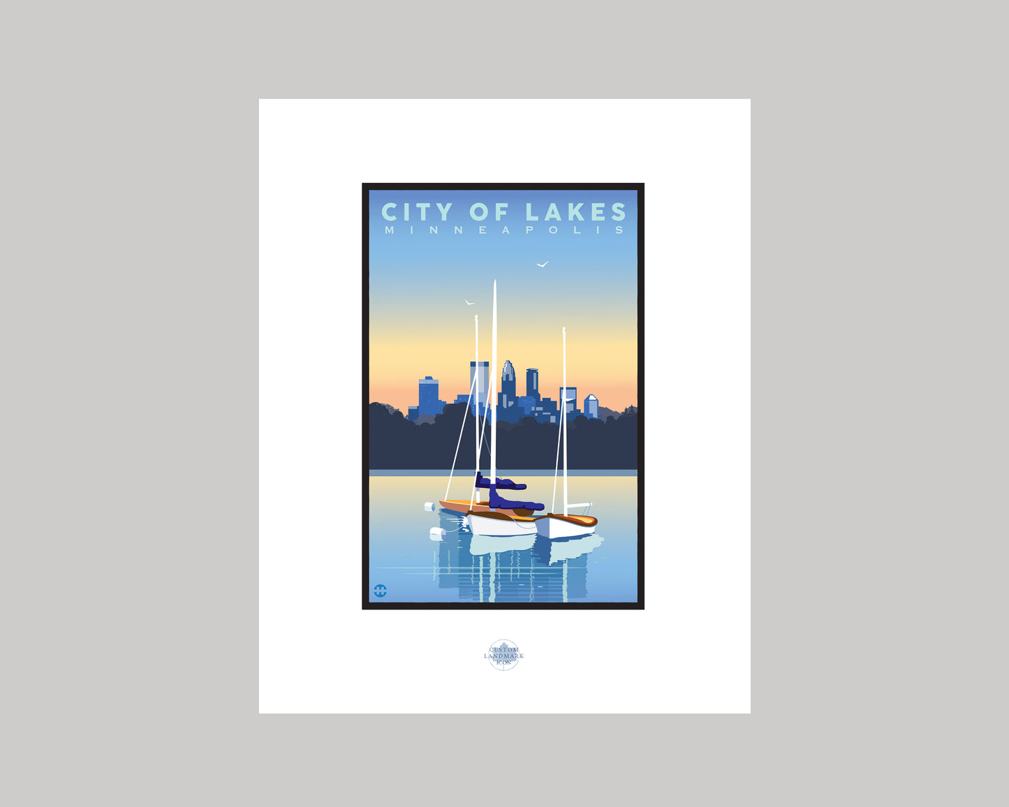MINNEAPOLIS SUNSET ON THE LAKES WS|| MINNESOTA LANDMARK ART PRINT