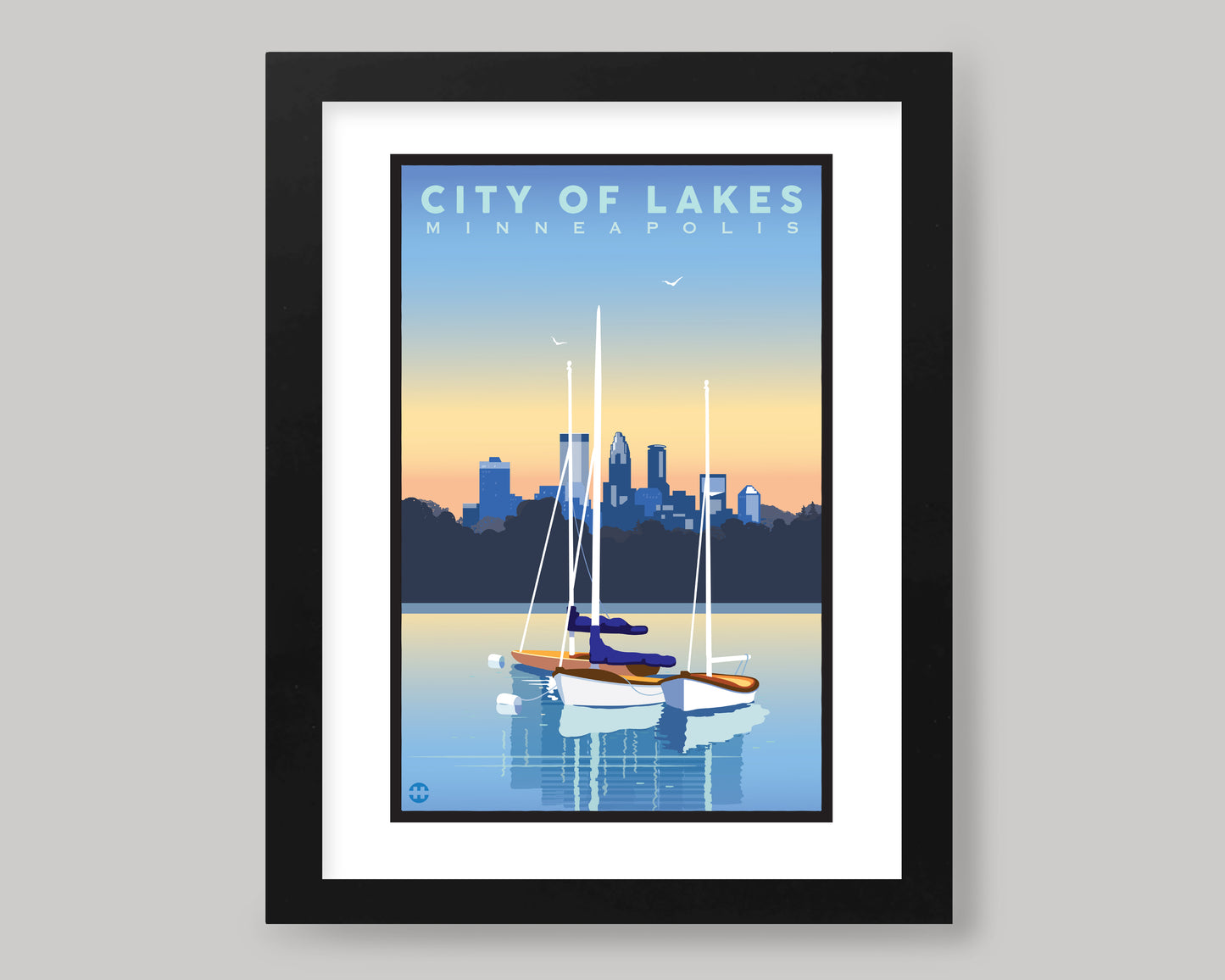 MINNEAPOLIS SUNSET ON THE LAKES WS|| MINNESOTA LANDMARK ART PRINT
