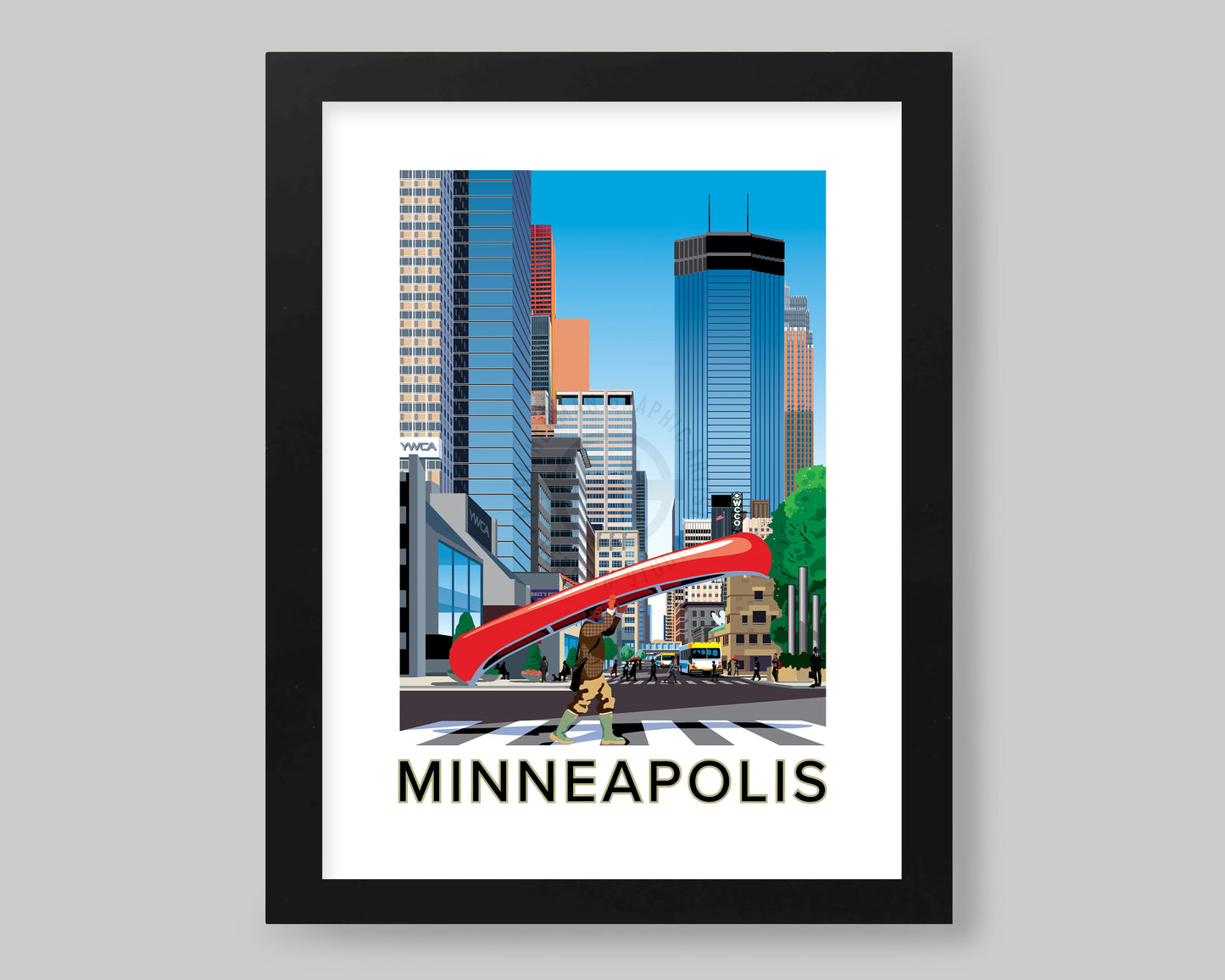 DOWNTOWN CANOE WALK, NICOLLET MALL MINNEAPOLIS || MINNESOTA LANDMARK ART PRINT