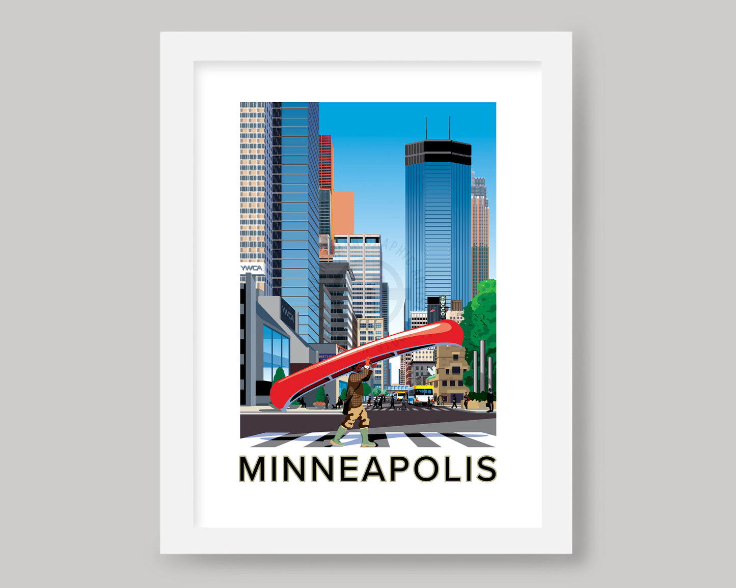 DOWNTOWN CANOE WALK, NICOLLET MALL MINNEAPOLIS || MINNESOTA LANDMARK ART PRINT