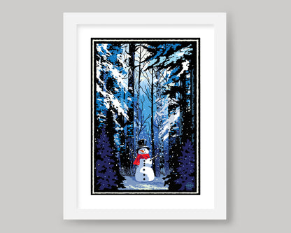 WINTER SCENE AND SNOWMAN|| MINNESOTA LANDMARK ART PRINT