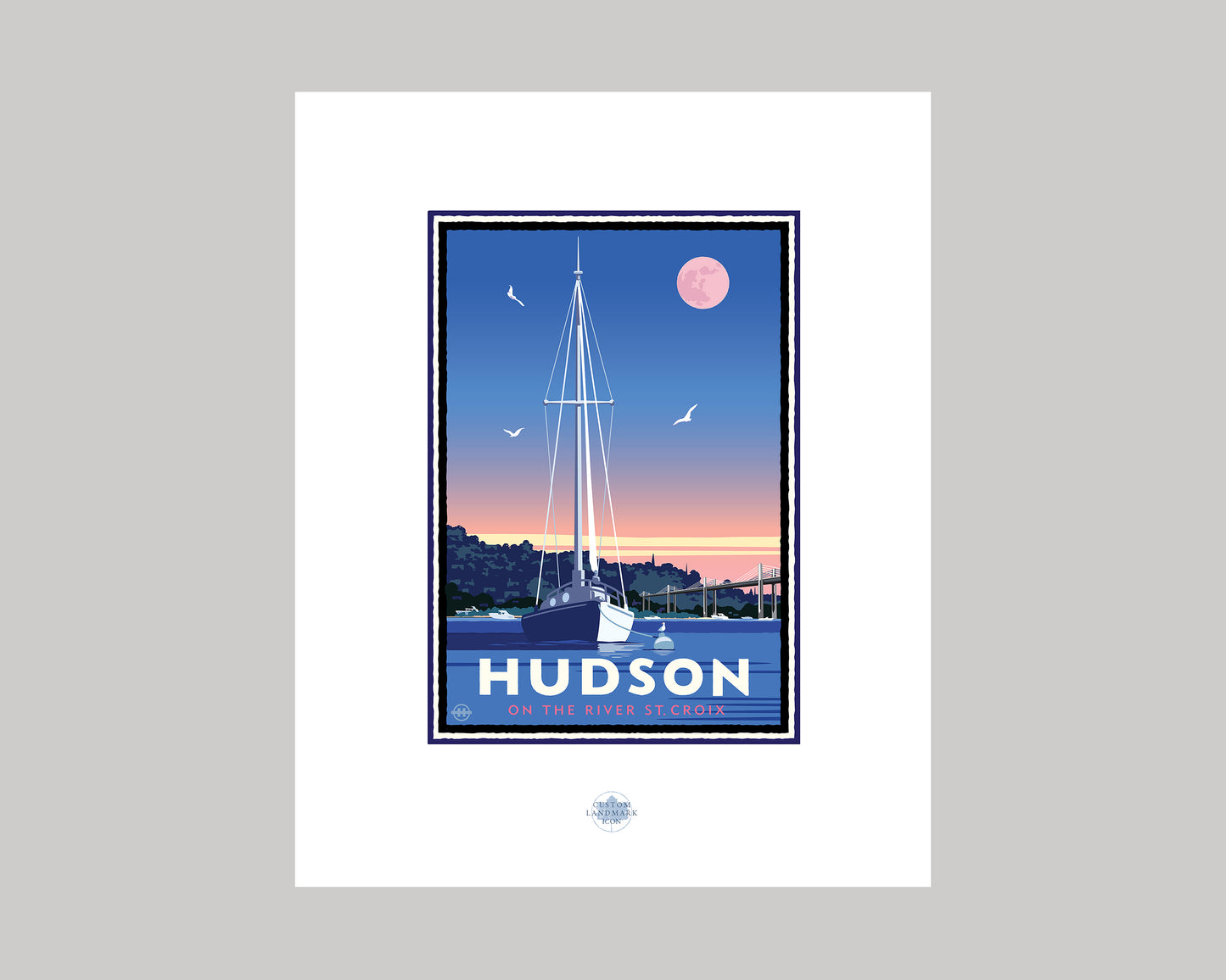 HUDSON SAILBOAT AT MOONRISE || WISCONSIN LANDMARK ART PRINT