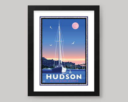 HUDSON SAILBOAT AT MOONRISE || WISCONSIN LANDMARK ART PRINT