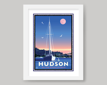 HUDSON SAILBOAT AT MOONRISE || WISCONSIN LANDMARK ART PRINT