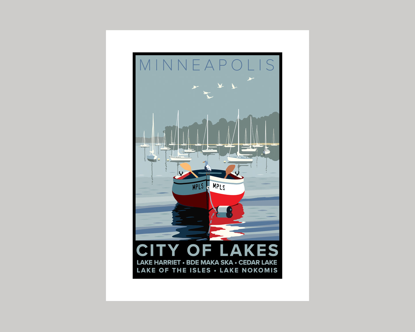 MINNEAPOLIS CITY OF LAKES ROW BOAT || MINNESOTA LANDMARK ART PRINT