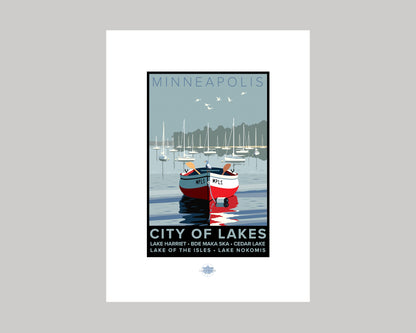 MINNEAPOLIS CITY OF LAKES ROW BOAT || MINNESOTA LANDMARK ART PRINT