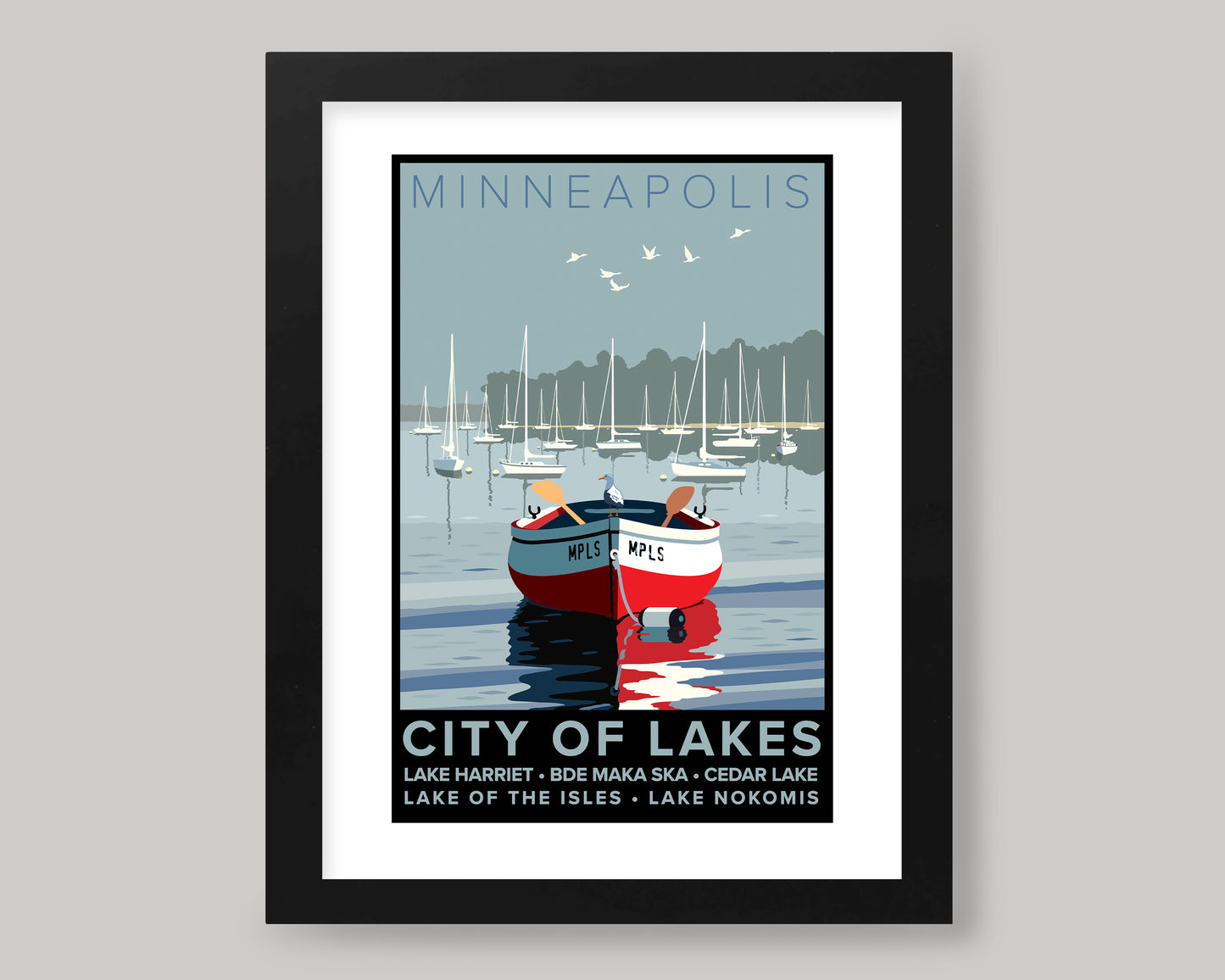 MINNEAPOLIS CITY OF LAKES ROW BOAT || MINNESOTA LANDMARK ART PRINT