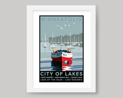 MINNEAPOLIS CITY OF LAKES ROW BOAT || MINNESOTA LANDMARK ART PRINT