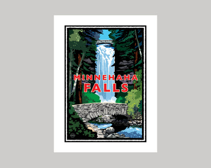 MINNEHAHA FALLS WITH STONE BRIDGE || MINNESOTA LANDMARK ART PRINT