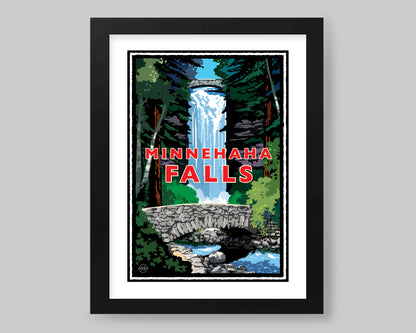 MINNEHAHA FALLS WITH STONE BRIDGE || MINNESOTA LANDMARK ART PRINT