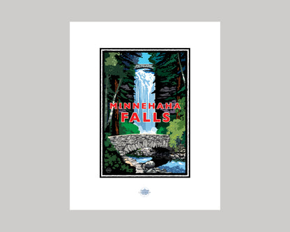 MINNEHAHA FALLS WITH STONE BRIDGE || MINNESOTA LANDMARK ART PRINT