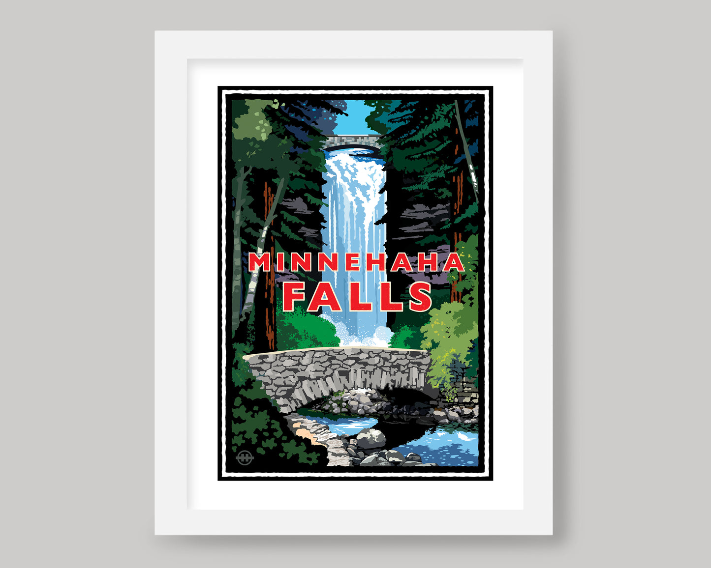 MINNEHAHA FALLS WITH STONE BRIDGE || MINNESOTA LANDMARK ART PRINT