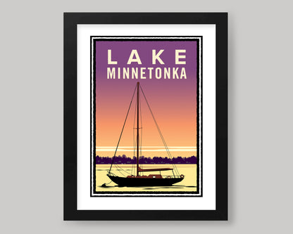 LAKE MINNETONKA PURPLE SUNSET SAIL || MINNESOTA LANDMARK ART PRINT