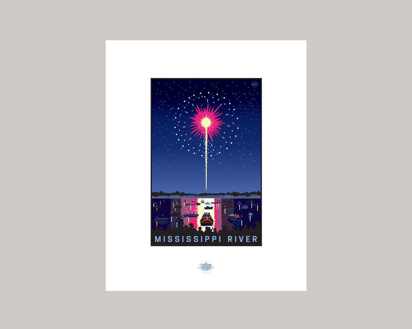 MISSISSIPPI RIVER FIREWORKS ON THE WATER || MINNESOTA LANDMARK ART PRINT