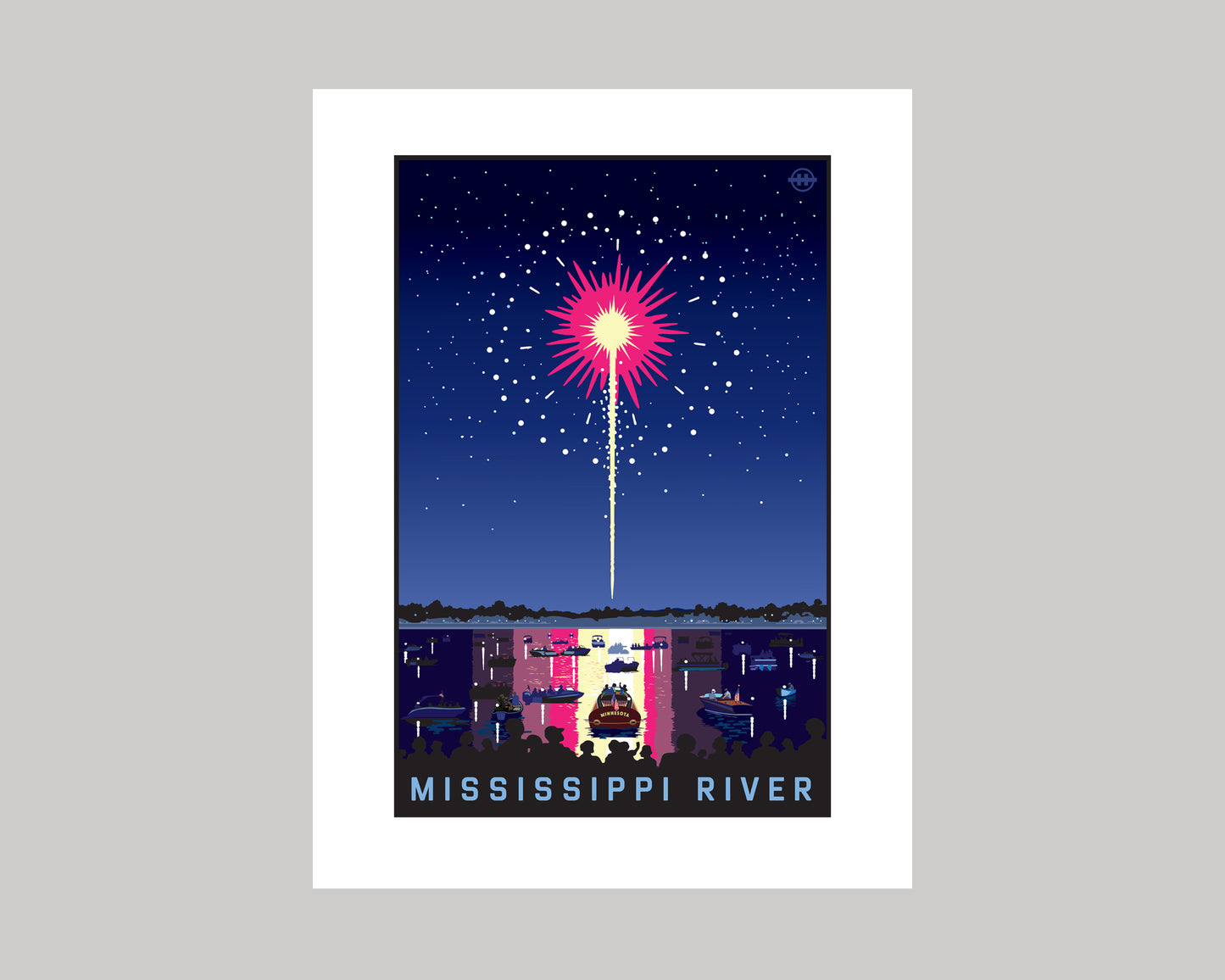 MISSISSIPPI RIVER FIREWORKS ON THE WATER || MINNESOTA LANDMARK ART PRINT