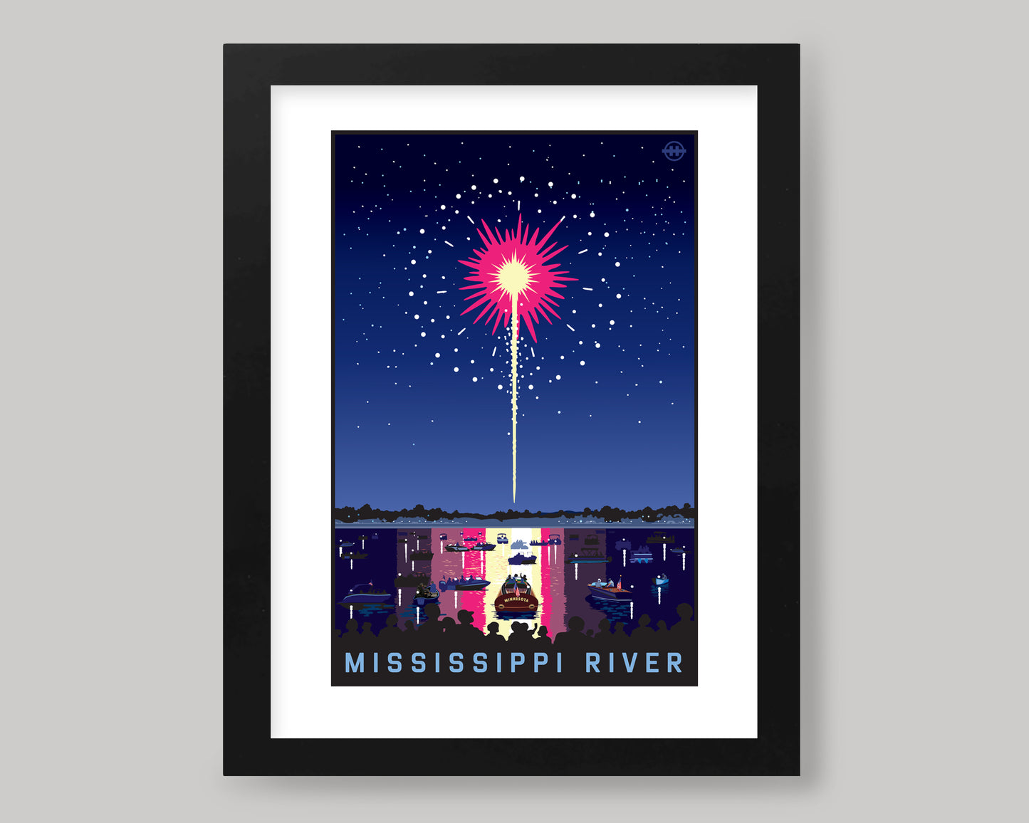 MISSISSIPPI RIVER FIREWORKS ON THE WATER || MINNESOTA LANDMARK ART PRINT