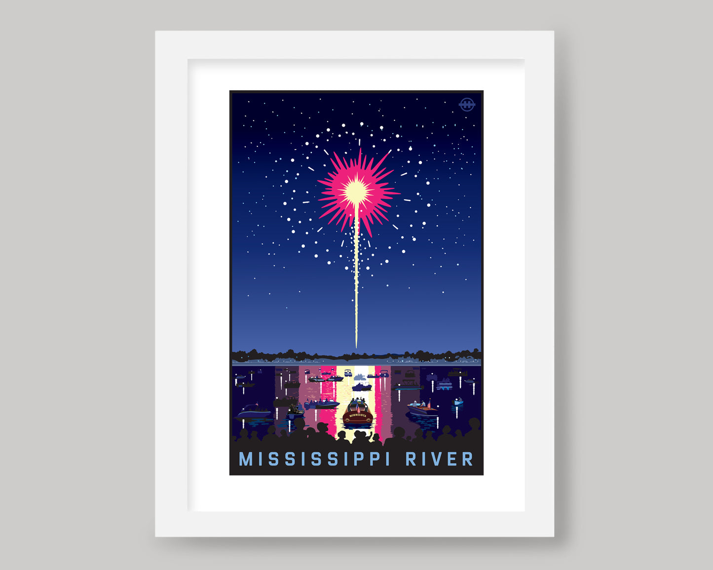 MISSISSIPPI RIVER FIREWORKS ON THE WATER || MINNESOTA LANDMARK ART PRINT