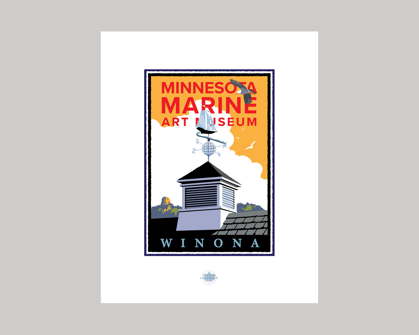 MINNESOTA MARINE ART MUSEUM GOLDEN SKY || MINNESOTA LANDMARK ART PRINT