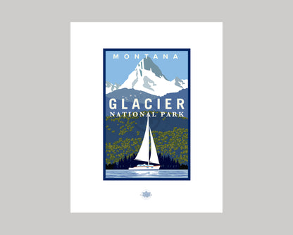 GLACIER NATIONAL PARK SAILING || MONTANA LANDMARK ART PRINT