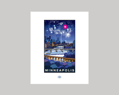 MINNEAPOLIS SKYLINE FIREWORKS WS || MINNESOTA LANDMARK ART PRINT