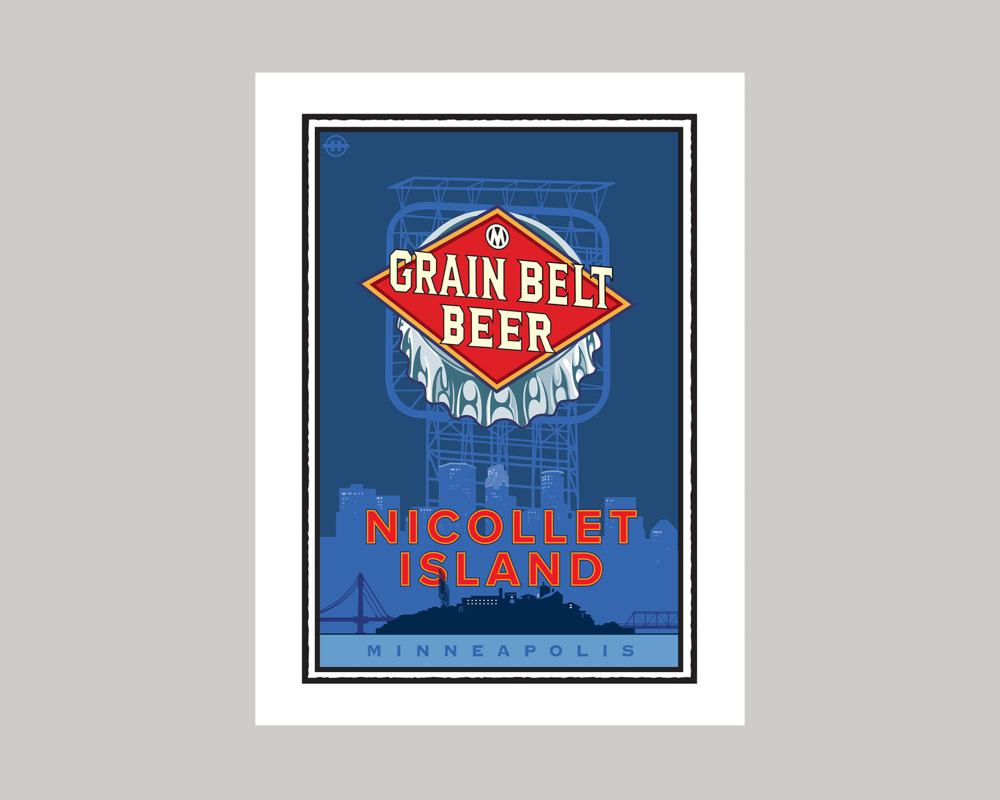 NICOLLET ISLAND AND THE GRAIN BELT BEER SIGN || MINNESOTA LANDMARK ART PRINT