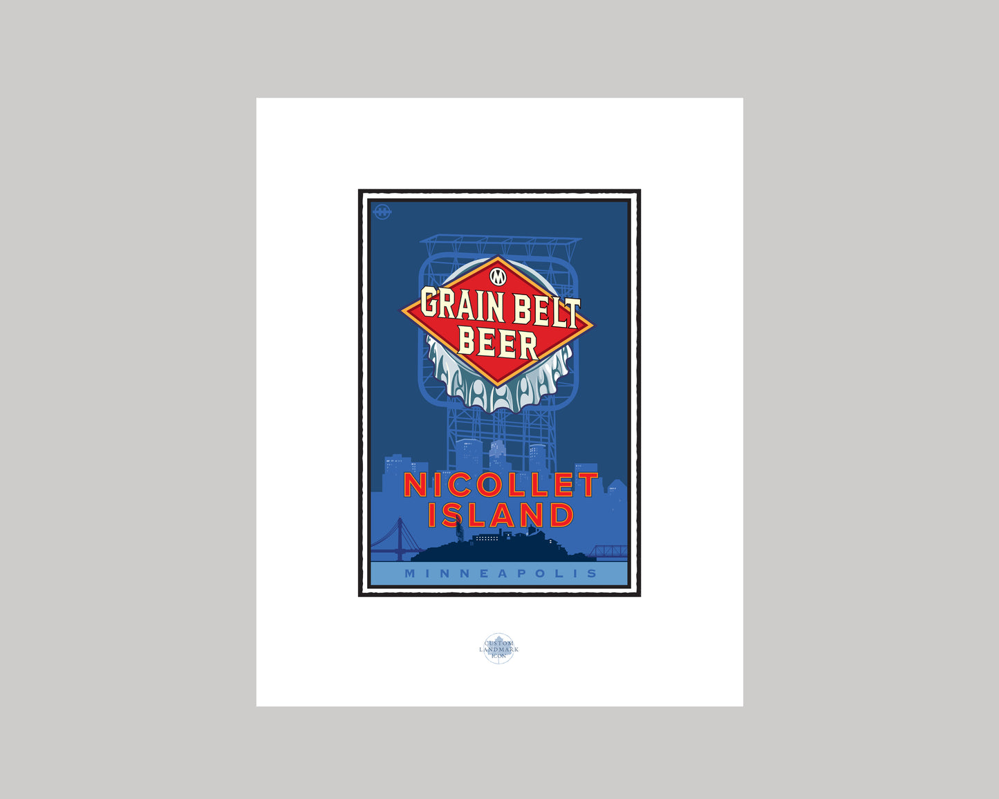 NICOLLET ISLAND AND THE GRAIN BELT BEER SIGN || MINNESOTA LANDMARK ART PRINT