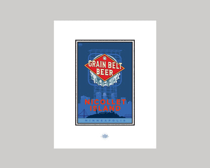 NICOLLET ISLAND AND THE GRAIN BELT BEER SIGN || MINNESOTA LANDMARK ART PRINT