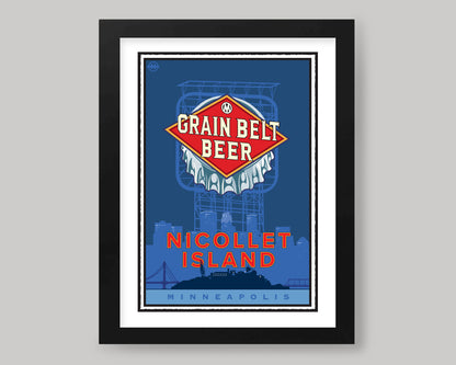 NICOLLET ISLAND AND THE GRAIN BELT BEER SIGN || MINNESOTA LANDMARK ART PRINT
