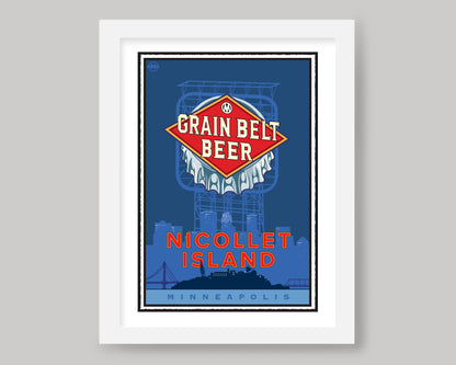 NICOLLET ISLAND AND THE GRAIN BELT BEER SIGN || MINNESOTA LANDMARK ART PRINT