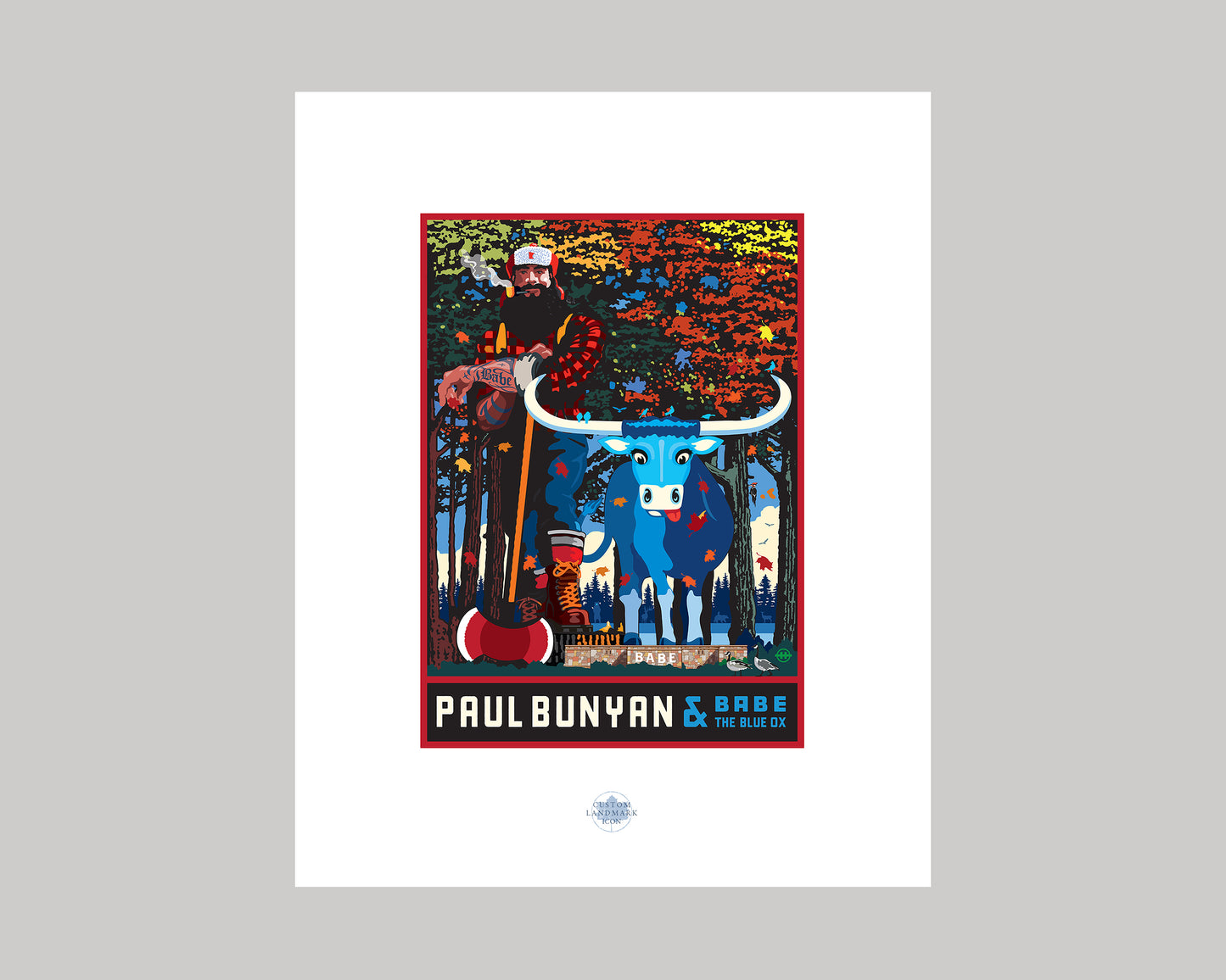 PAUL BUNYAN AND BABE IN THE FALL || MINNESOTA LANDMARK ART PRINT