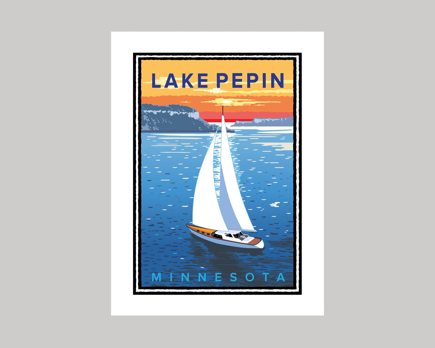 LAKE PEPIN SUNSET SAIL || MINNESOTA LANDMARK ART PRINT