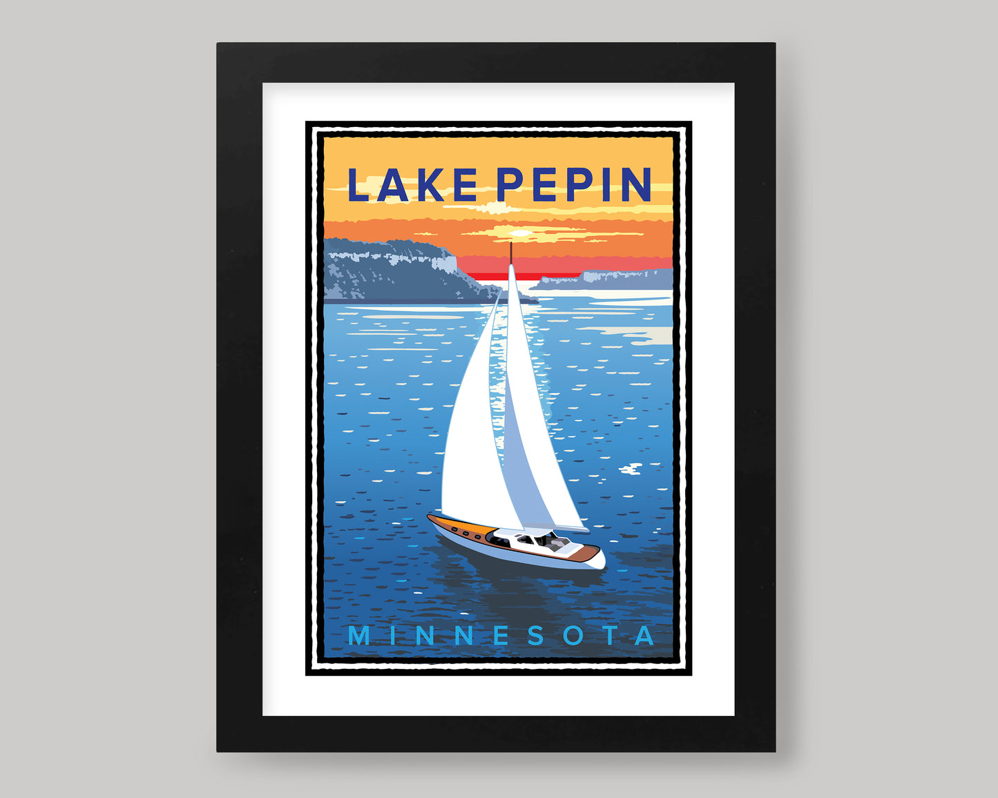 LAKE PEPIN SUNSET SAIL || MINNESOTA LANDMARK ART PRINT