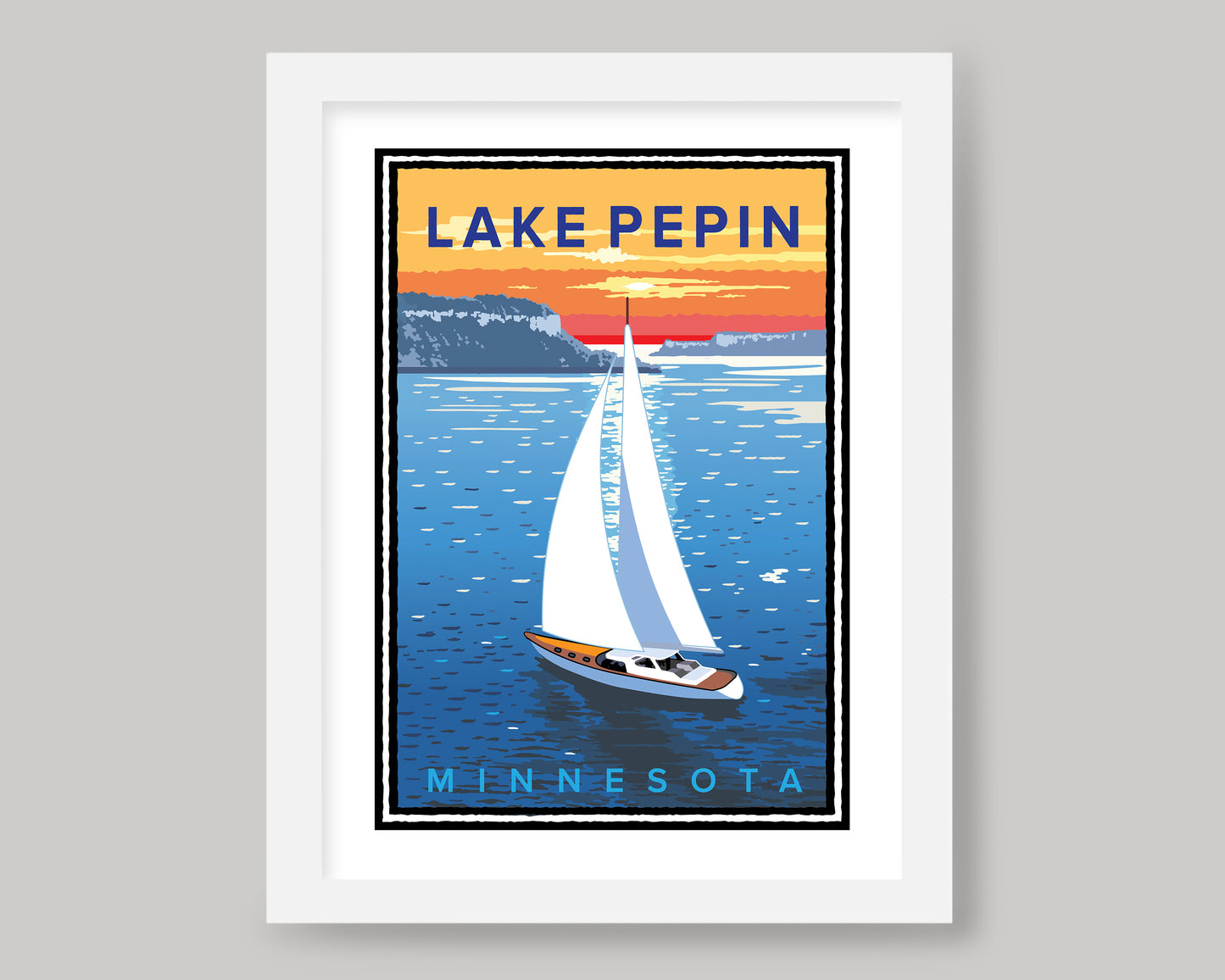 LAKE PEPIN SUNSET SAIL || MINNESOTA LANDMARK ART PRINT