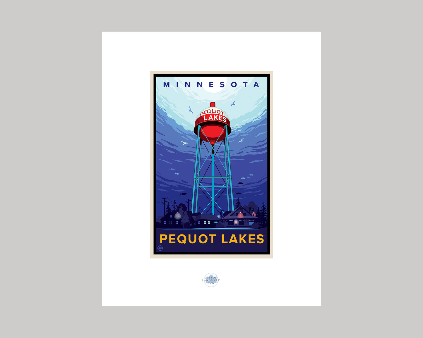 PEQUOT LAKES RED BOBBER WATER TOWER || MINNESOTA LANDMARK ART PRINT