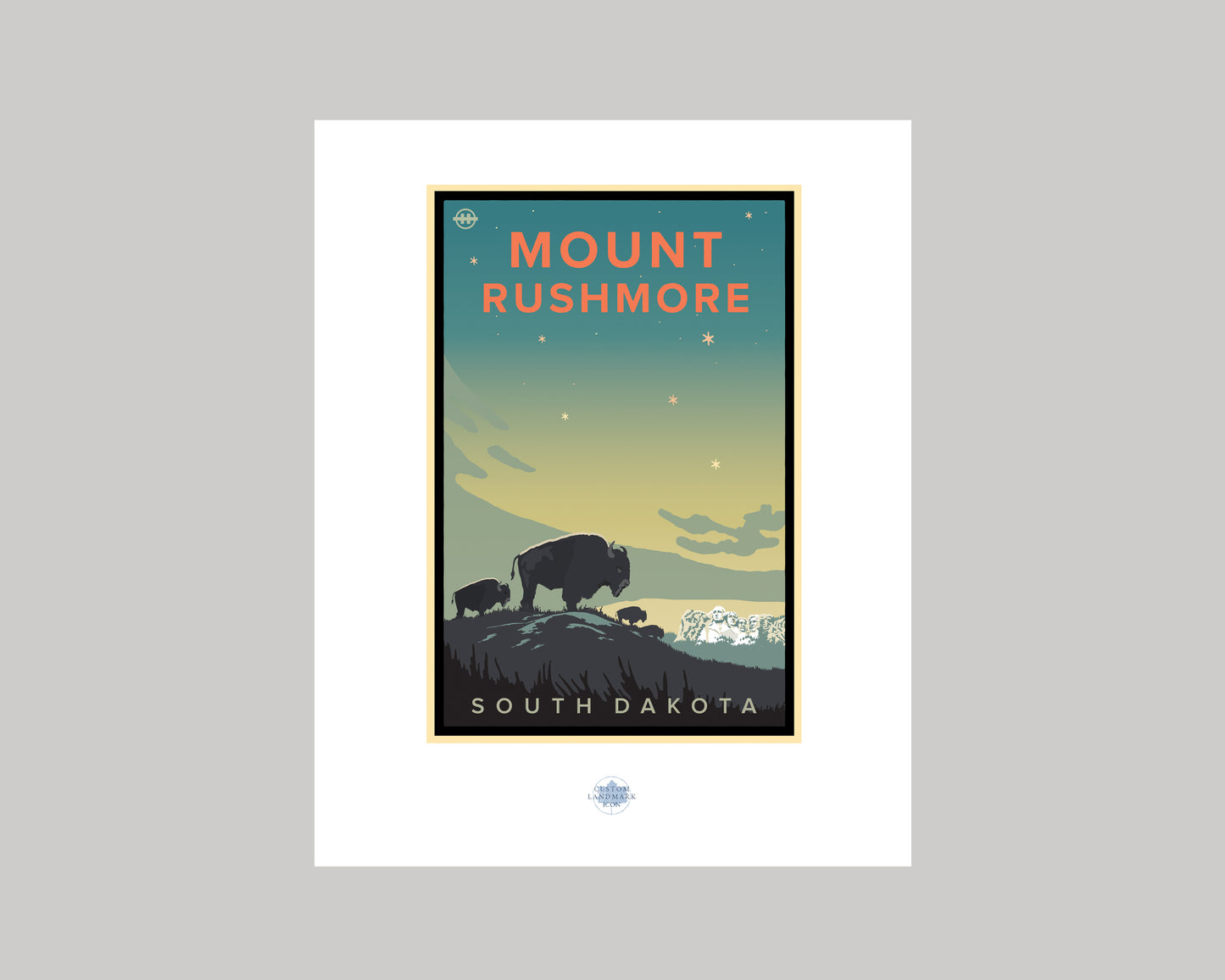 A BISONS VIEW - MOUNT RUSHMORE || SOUTH DAKOTA LANDMARK ART PRINT