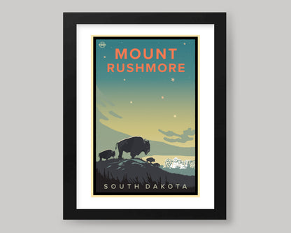 A BISONS VIEW - MOUNT RUSHMORE || SOUTH DAKOTA LANDMARK ART PRINT