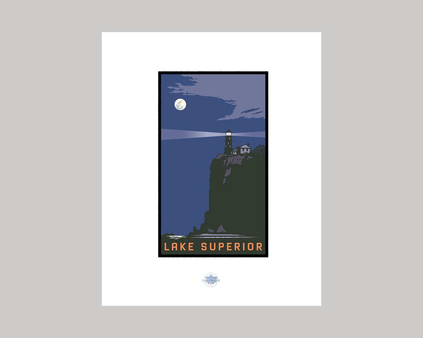 SPLIT ROCK LIGHTHOUSE FULL MOON OVER LAKE SUPERIOR || MINNESOTA LANDMARK ART PRINT