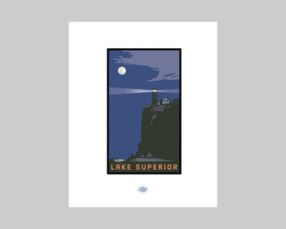 SPLIT ROCK LIGHTHOUSE FULL MOON OVER LAKE SUPERIOR || MINNESOTA LANDMARK ART PRINT