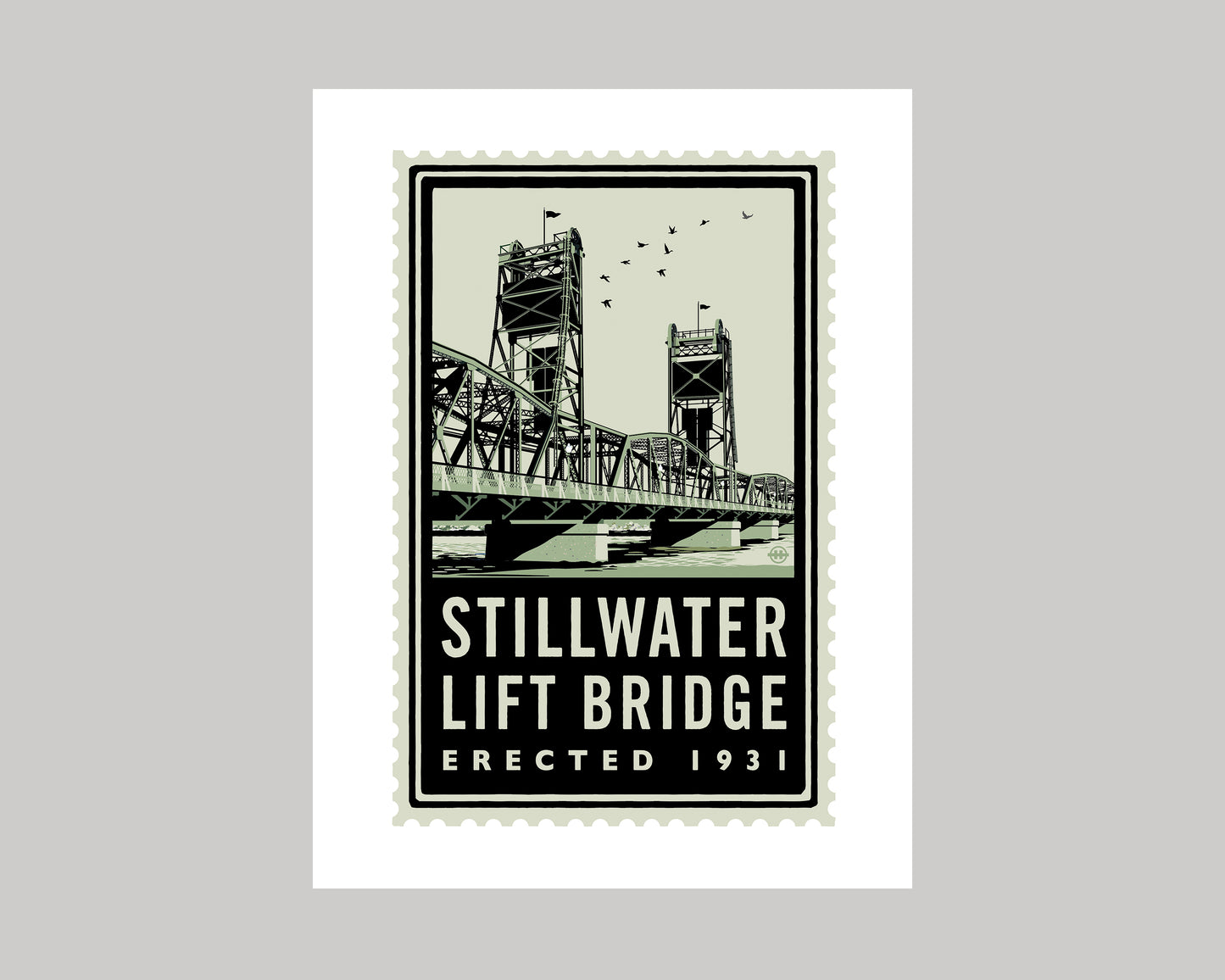 STILLWATER LIFT BRIDGE GREEN STAMP || MINNESOTA LANDMARK ART PRINT