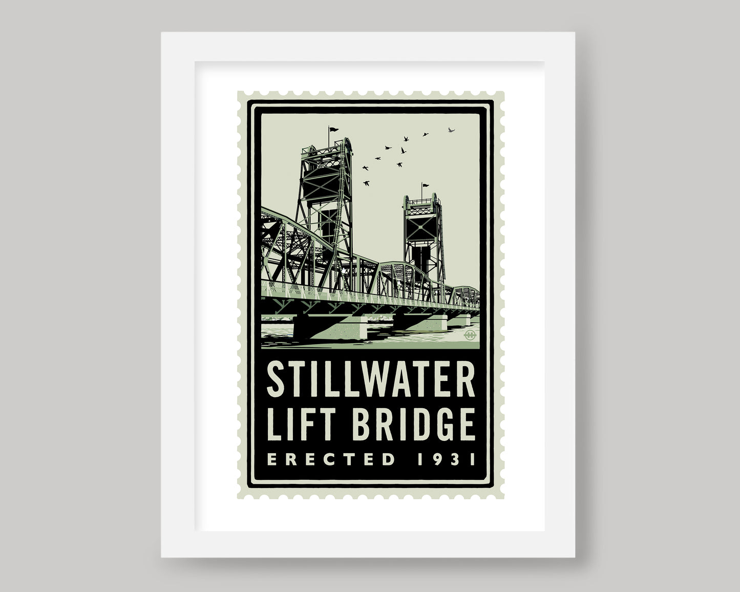 STILLWATER LIFT BRIDGE GREEN STAMP || MINNESOTA LANDMARK ART PRINT